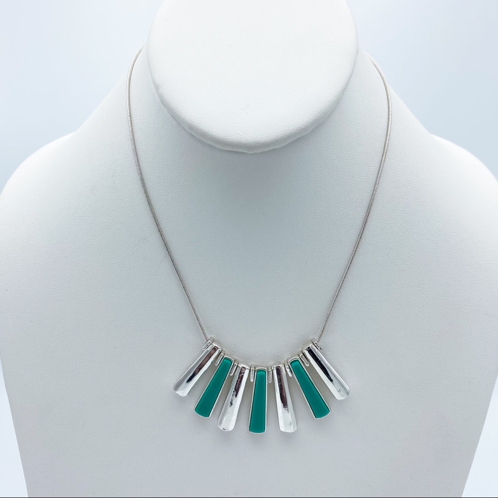 Liz Claiborne Teal Green & Silver Tone Spike Like Collar Necklace